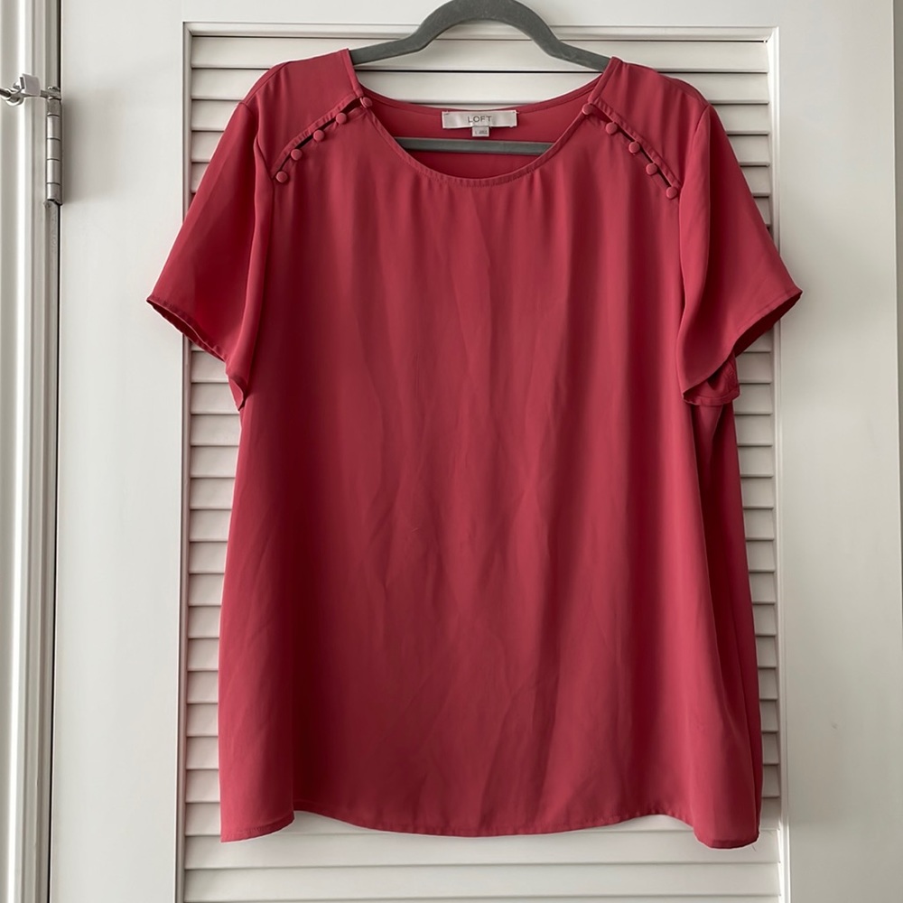 LOFT Coral Blouse with Button Shoulder Detail